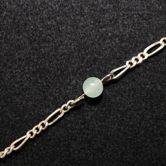 Sterling Silver 925 - Jadeite Figaro Link Bracelet - Picture 1 of 6